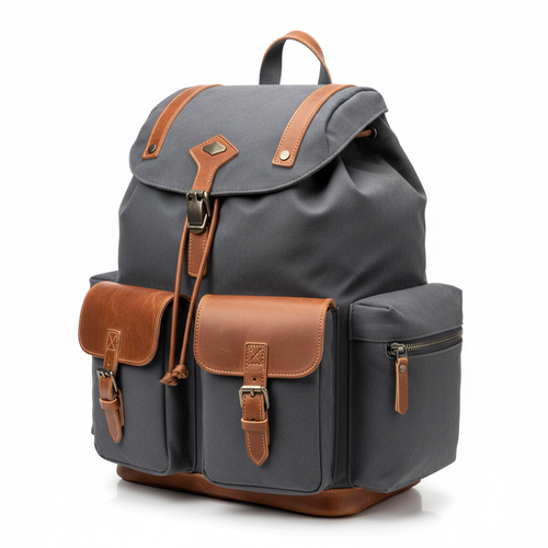 Stylish backpack on white background